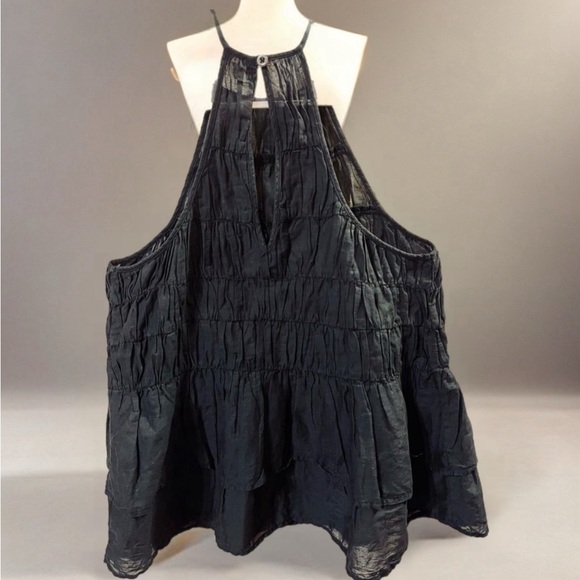 Anthropologie Pilcro Ruffled Sleeveless 100% Cotton Black Top XS MSRP $90 NWT - Picture 2 of 6